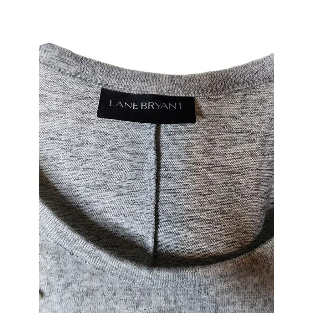 Lane Bryant Heather Gray Short Sleeve Sweater with Pearls